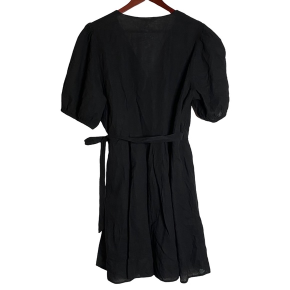 H&M Black True Wrap Dress Pleated Skirt Puff Sleeves Plus Size XXL - Picture 3 of 16